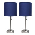 Limelights Brushed Steel Stick Lamp with Charging Outlet Set, Navy, PK 2 LC2001-NAV-2PK
